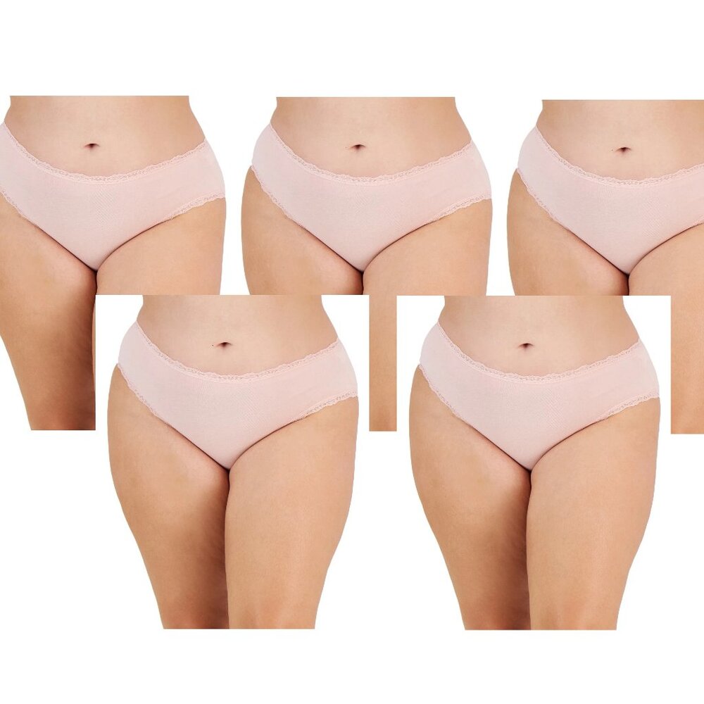 Jenni Women's Plus Size 5-Pack Lace-Trim Hipster Panty Underwear, Pink, 3X